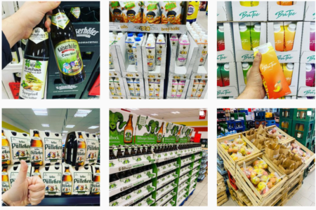 Collage mit verschiedenen Getränken, Bierflaschen, Eistee und Aktionsflächen im Getränke Star Getränkemarkt in Trier